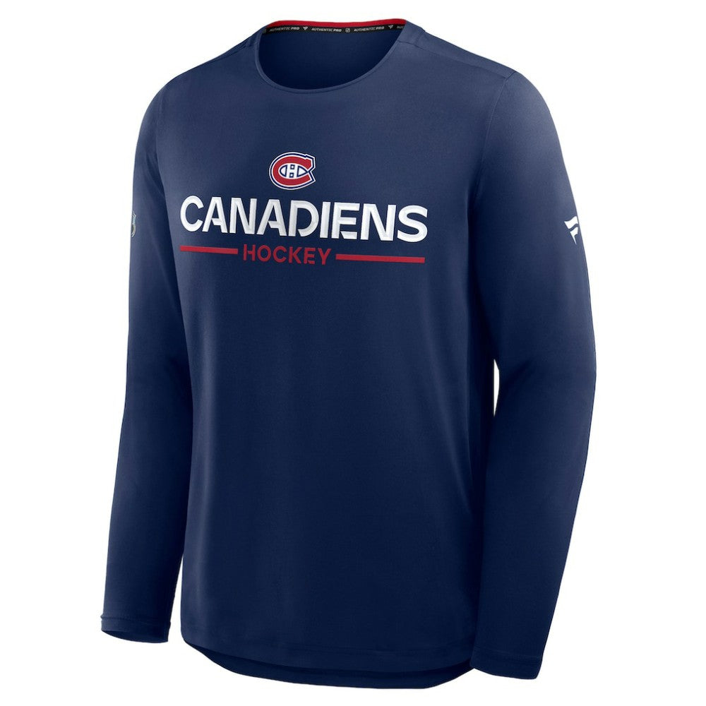 Montreal Canadiens Fanatics Authentic Pro Rink Tech Long Sleeve T-Shirt Navy