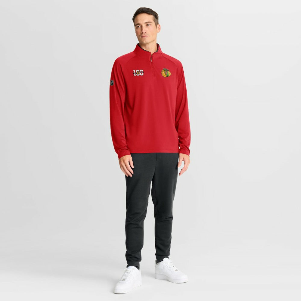 Chicago Blackhawks Fanatics Authentic Pro Rink Training Centennial Raglan Quarter-Zip Pullover Red