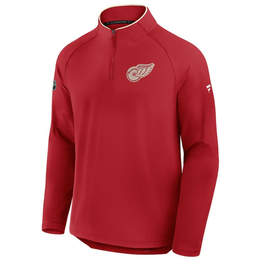 Detroit Red Wings Fanatics Authentic Pro Rink Training Centennial Raglan Quarter-Zip Pullover Red