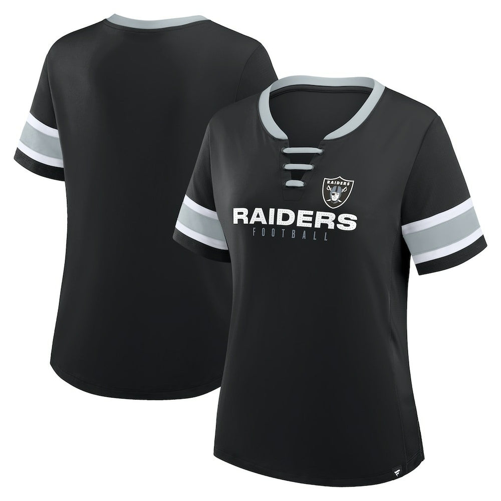 Las Vegas Raiders Women's Redzone Draw Play Athena Lace-Up T-Shirt - Black cheap