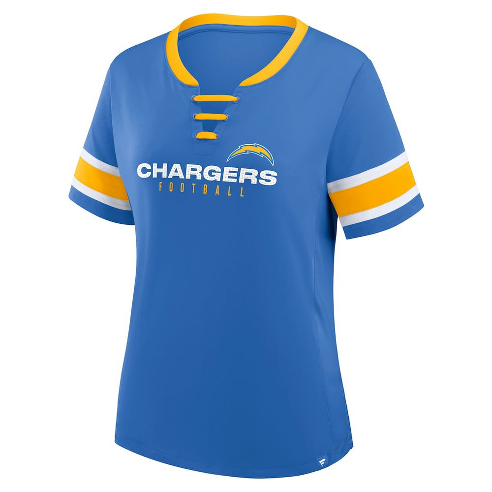 Los Angeles Chargers Women's Redzone Draw Play Athena Lace-Up T-Shirt - Powder Blue sale