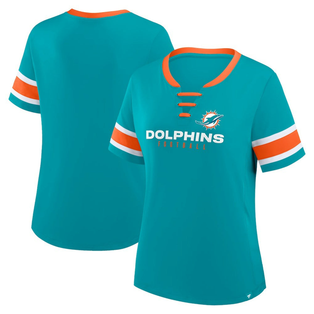 Miami Dolphins Women's Redzone Draw Play Athena Lace-Up T-Shirt - Aqua cheap