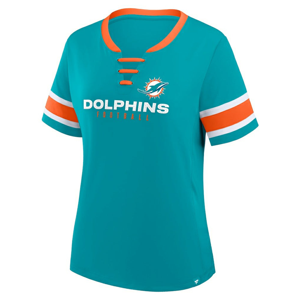 Miami Dolphins Women's Redzone Draw Play Athena Lace-Up T-Shirt - Aqua cheap