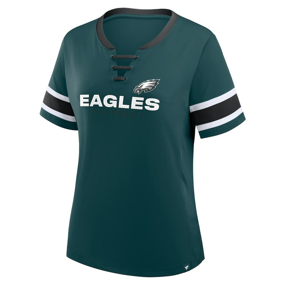 Philadelphia Eagles Women's Redzone Draw Play Athena Lace-Up T-Shirt - Midnight Green on sale