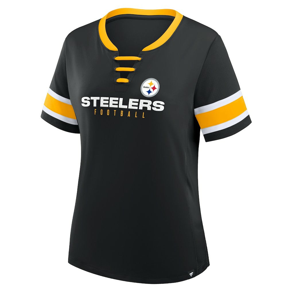 Pittsburgh Steelers Women's Redzone Draw Play Athena Lace-Up T-Shirt - Black cheap