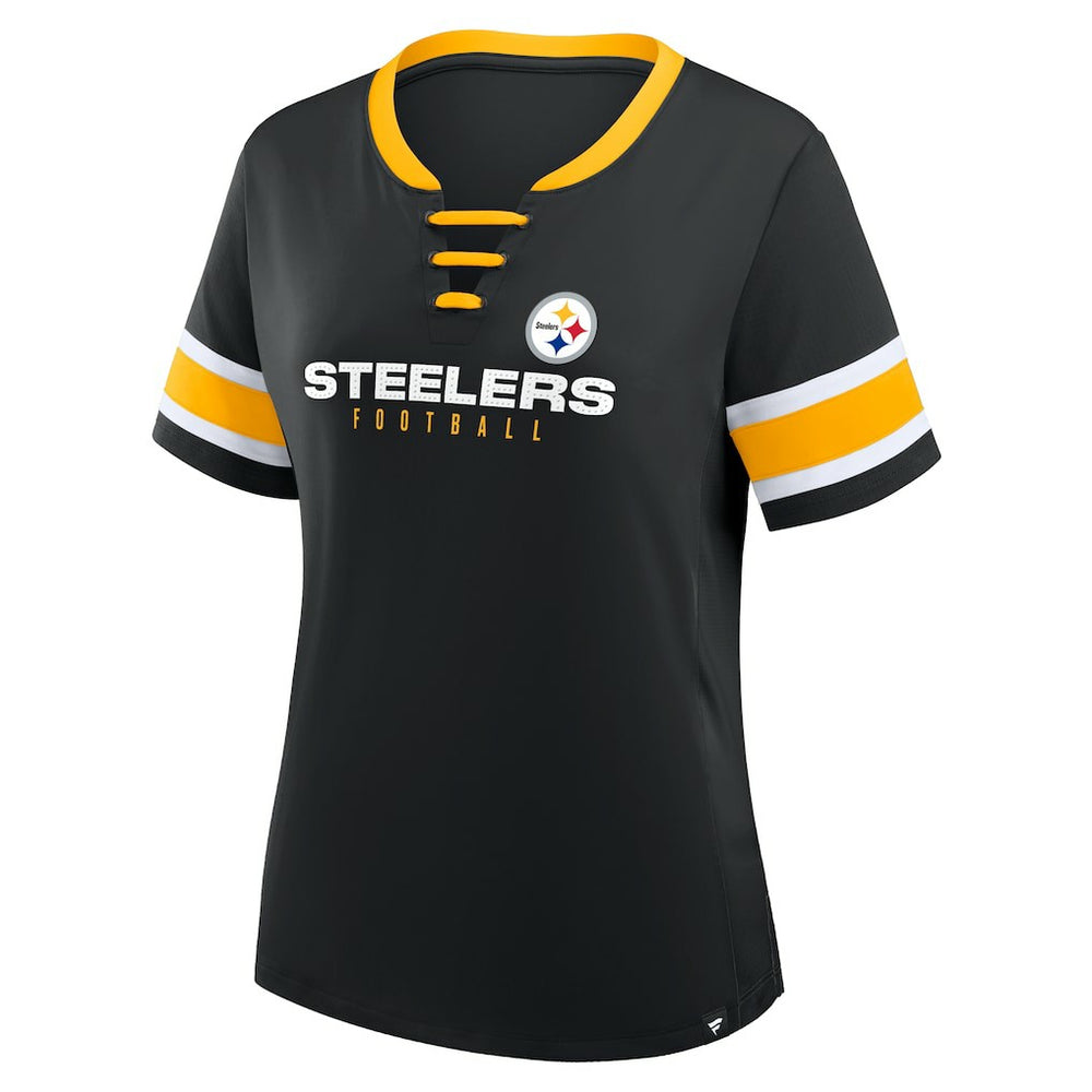 Pittsburgh Steelers Women's Redzone Draw Play Athena Lace-Up T-Shirt - Black cheap