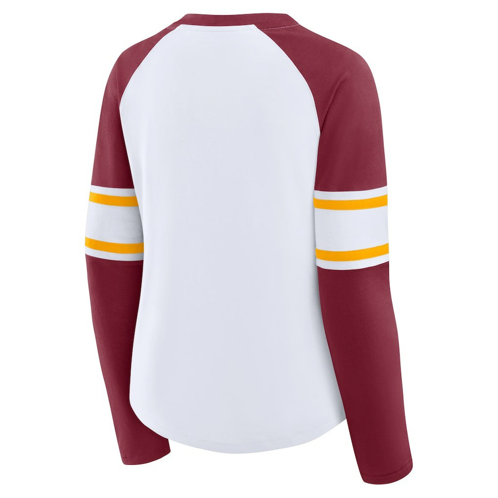 Washington Commanders Women's Redzone Blitz Package Raglan Lace-Up V-Neck Long Sleeve T-Shirt - White/Burgundy online
