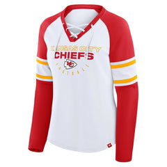 Kansas City Chiefs Women's Redzone Blitz Package Raglan Lace-Up V-Neck Long Sleeve T-Shirt - White/Red online