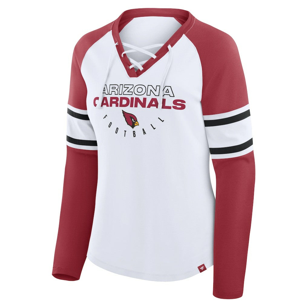 Arizona Cardinals Women's Redzone Blitz Package Raglan Lace-Up V-Neck Long Sleeve T-Shirt - White/Cardinal sale