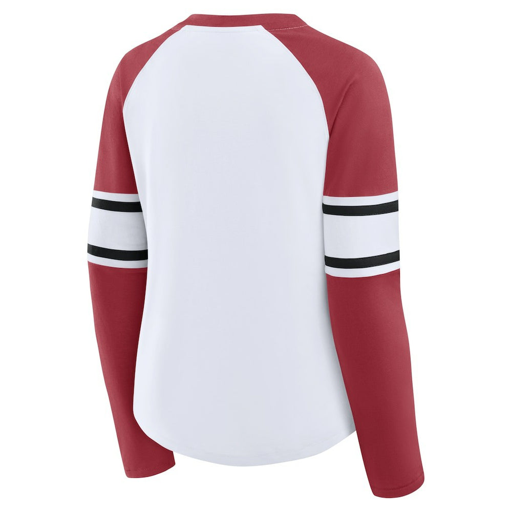 Arizona Cardinals Women's Redzone Blitz Package Raglan Lace-Up V-Neck Long Sleeve T-Shirt - White/Cardinal sale