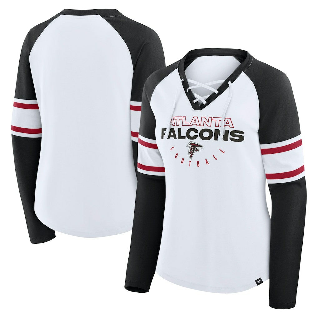 Atlanta Falcons Women's Redzone Blitz Package Raglan Lace-Up V-Neck Long Sleeve T-Shirt - White/Black online