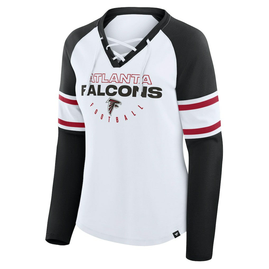 Atlanta Falcons Women's Redzone Blitz Package Raglan Lace-Up V-Neck Long Sleeve T-Shirt - White/Black online