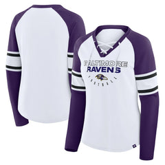 Baltimore Ravens Women's Redzone Blitz Package Raglan Lace-Up V-Neck Long Sleeve T-Shirt - White/Purple sale