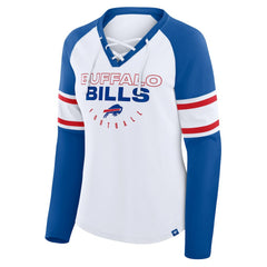 Buffalo Bills Women's Redzone Blitz Package Raglan Lace-Up V-Neck Long Sleeve T-Shirt - White/Royal sale