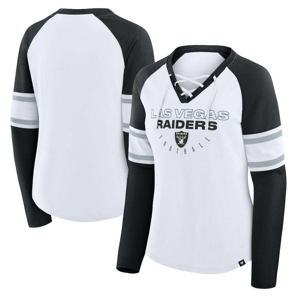Las Vegas Raiders Women's Redzone Blitz Package Raglan Lace-Up V-Neck Long Sleeve T-Shirt - White/Black cheap
