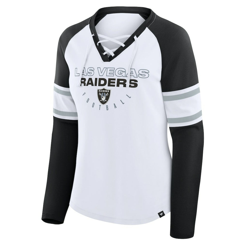 Las Vegas Raiders Women's Redzone Blitz Package Raglan Lace-Up V-Neck Long Sleeve T-Shirt - White/Black cheap