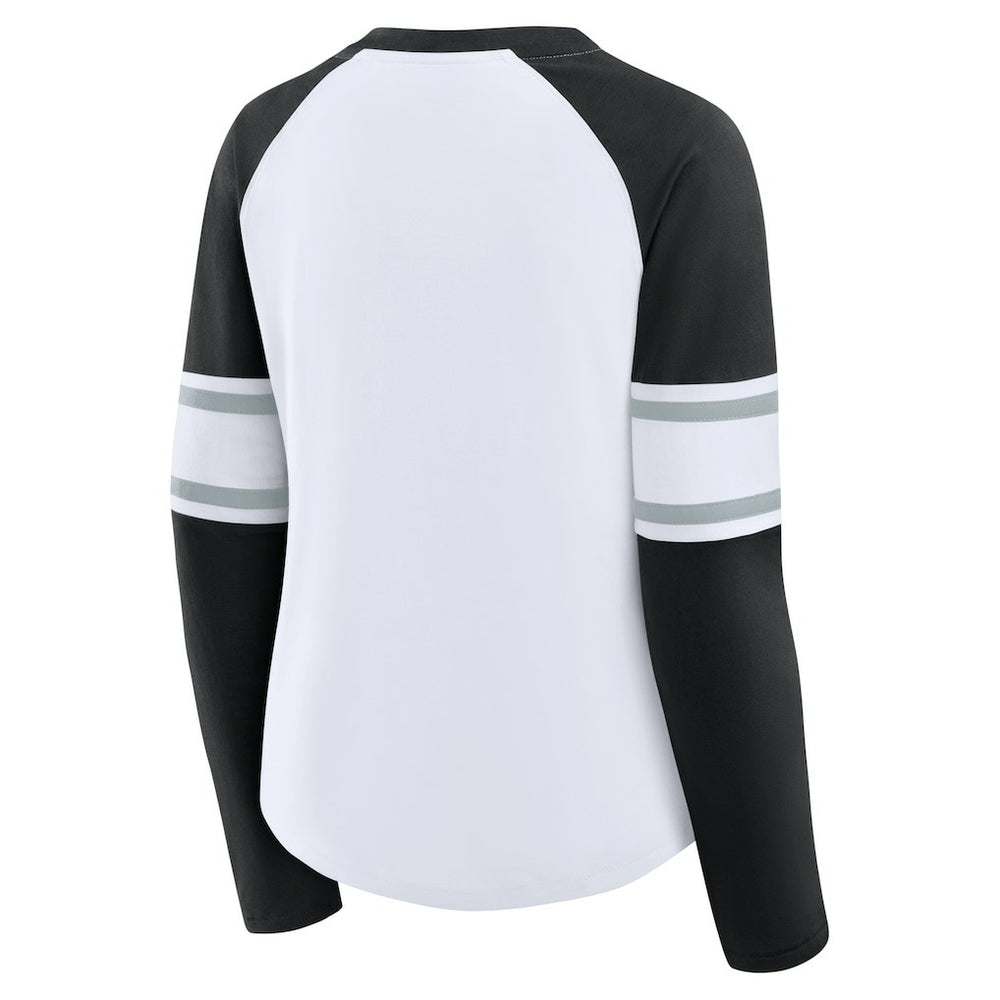 Las Vegas Raiders Women's Redzone Blitz Package Raglan Lace-Up V-Neck Long Sleeve T-Shirt - White/Black cheap