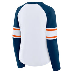 Chicago Bears Women's Redzone Blitz Package Raglan Lace-Up V-Neck Long Sleeve T-Shirt - White/Navy discount