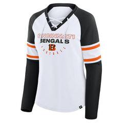 Cincinnati Bengals Women's Redzone Blitz Package Raglan Lace-Up V-Neck Long Sleeve T-Shirt - White/Black sale