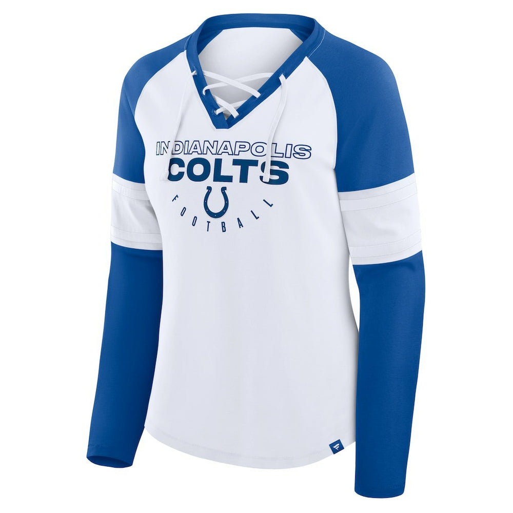 Indianapolis Colts Women's Redzone Blitz Package Raglan Lace-Up V-Neck Long Sleeve T-Shirt - White/Royal discount