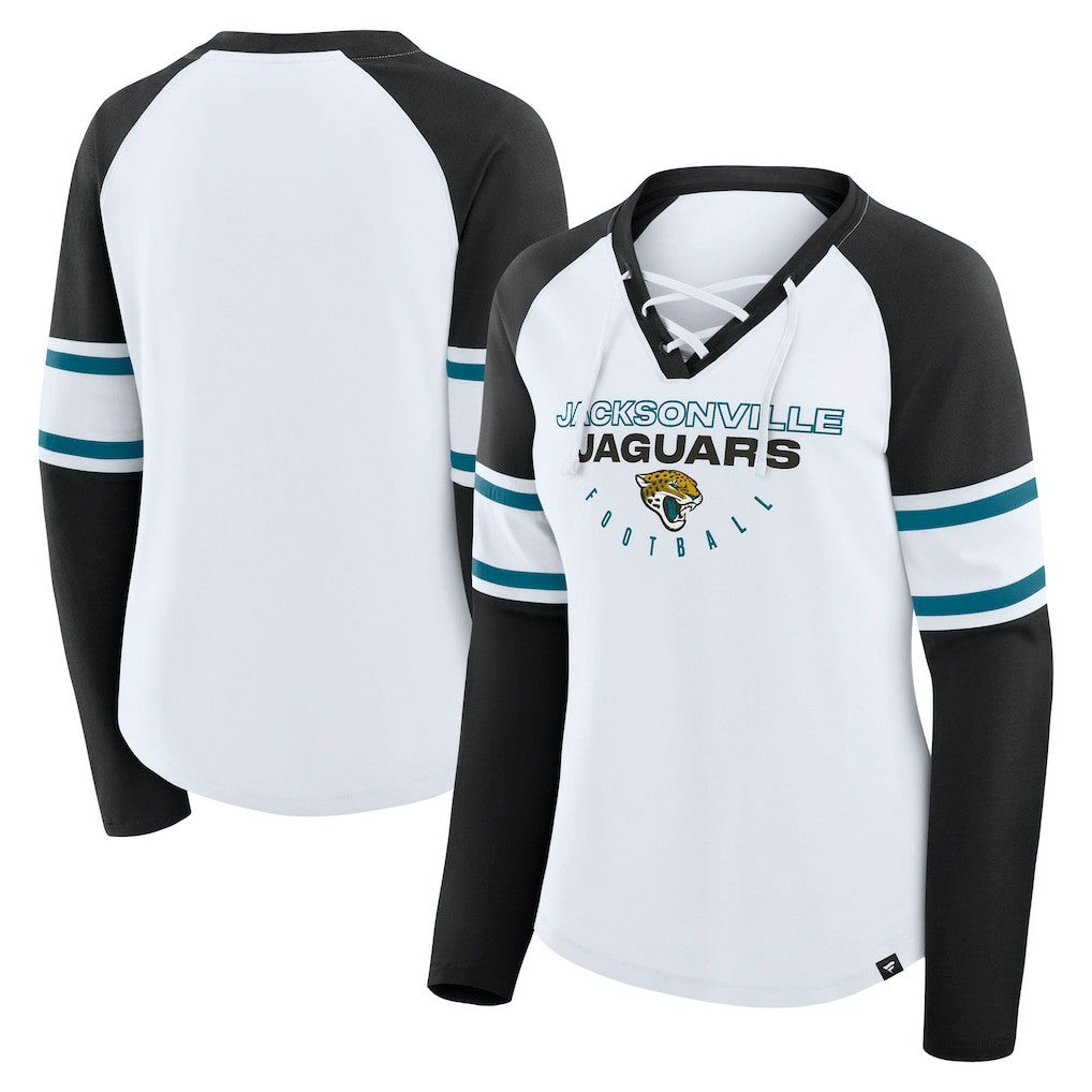 Jacksonville Jaguars Women's Redzone Blitz Package Raglan Lace-Up V-Neck Long Sleeve T-Shirt - White/Black outlet