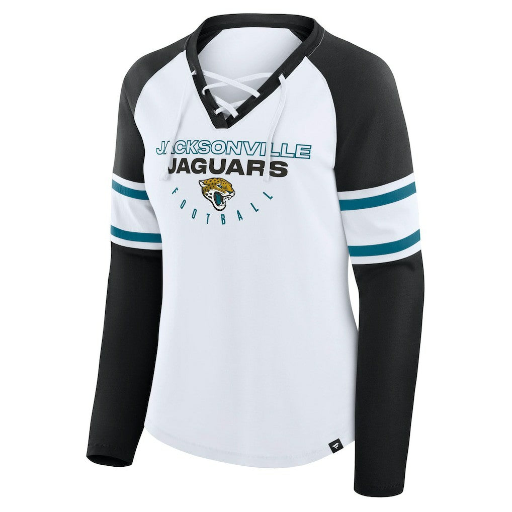 Jacksonville Jaguars Women's Redzone Blitz Package Raglan Lace-Up V-Neck Long Sleeve T-Shirt - White/Black outlet