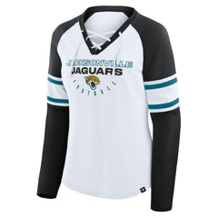Jacksonville Jaguars Women's Redzone Blitz Package Raglan Lace-Up V-Neck Long Sleeve T-Shirt - White/Black outlet