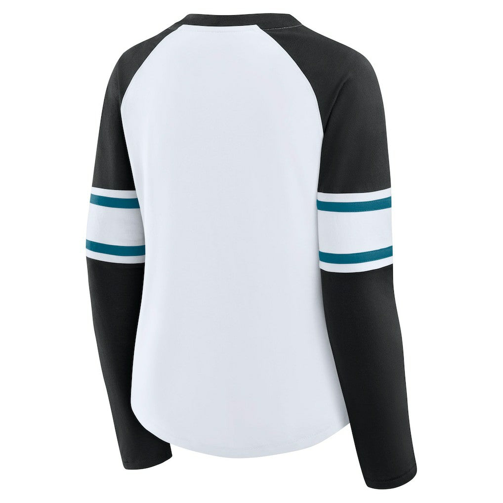 Jacksonville Jaguars Women's Redzone Blitz Package Raglan Lace-Up V-Neck Long Sleeve T-Shirt - White/Black outlet