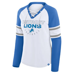 Detroit Lions Women's Redzone Blitz Package Raglan Lace-Up V-Neck Long Sleeve T-Shirt - White/Blue sale