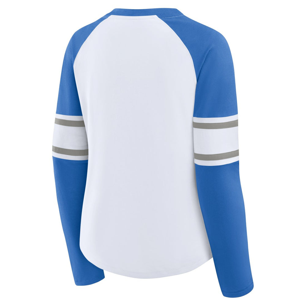 Detroit Lions Women's Redzone Blitz Package Raglan Lace-Up V-Neck Long Sleeve T-Shirt - White/Blue sale