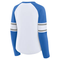Detroit Lions Women's Redzone Blitz Package Raglan Lace-Up V-Neck Long Sleeve T-Shirt - White/Blue sale