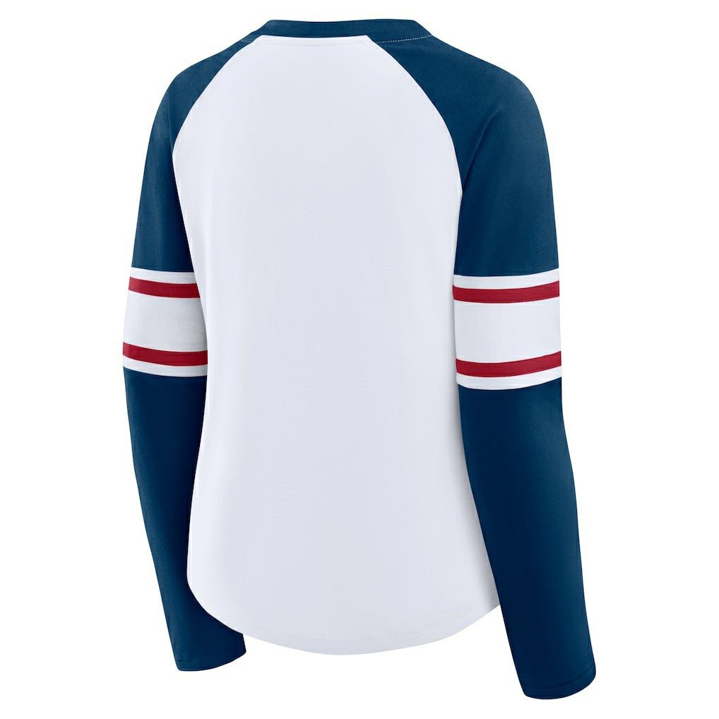 Houston Texans Women's Redzone Blitz Package Raglan Lace-Up V-Neck Long Sleeve T-Shirt - White/Navy discount