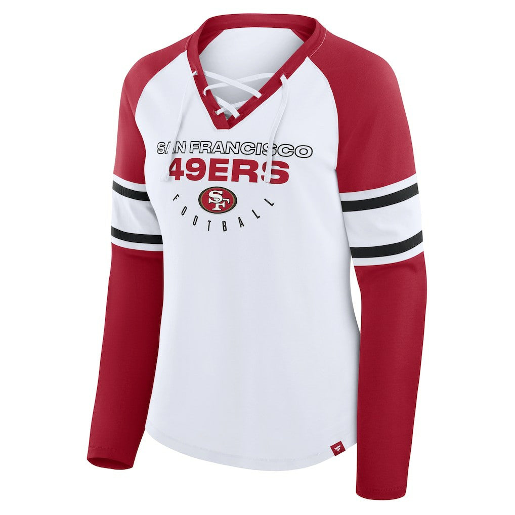 San Francisco 49ers Women's Redzone Blitz Package Raglan Lace-Up V-Neck Long Sleeve T-Shirt - White/Scarlet cheap