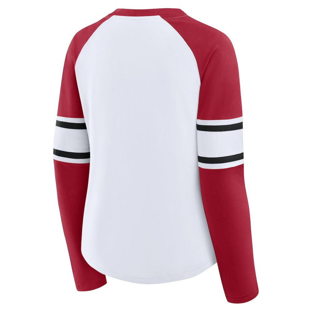 San Francisco 49ers Women's Redzone Blitz Package Raglan Lace-Up V-Neck Long Sleeve T-Shirt - White/Scarlet cheap