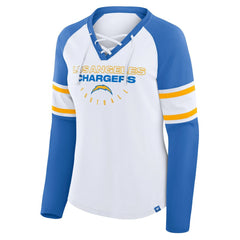Los Angeles Chargers Women's Redzone Blitz Package Raglan Lace-Up V-Neck Long Sleeve T-Shirt - White/Powder Blue discount