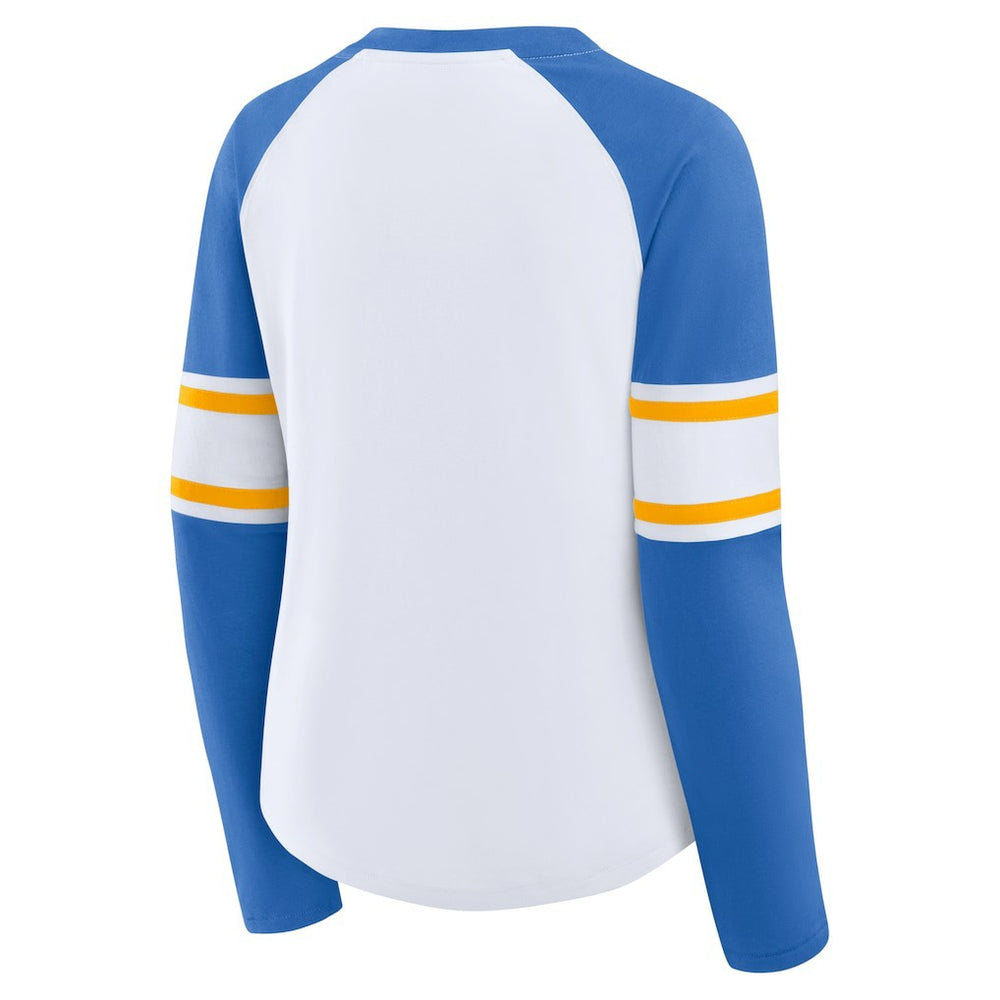 Los Angeles Chargers Women's Redzone Blitz Package Raglan Lace-Up V-Neck Long Sleeve T-Shirt - White/Powder Blue discount