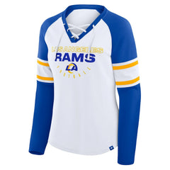 Los Angeles Rams Women's Redzone Blitz Package Raglan Lace-Up V-Neck Long Sleeve T-Shirt - White/Royal discount