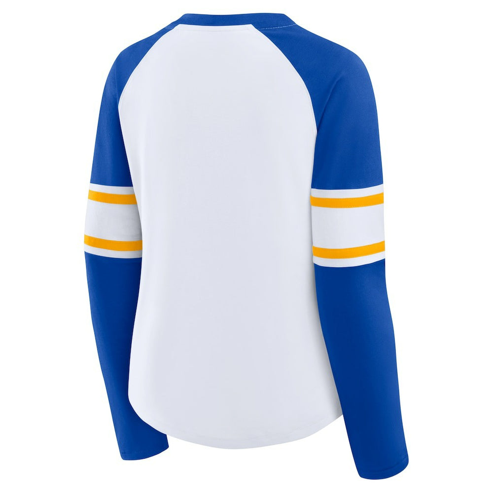 Los Angeles Rams Women's Redzone Blitz Package Raglan Lace-Up V-Neck Long Sleeve T-Shirt - White/Royal discount