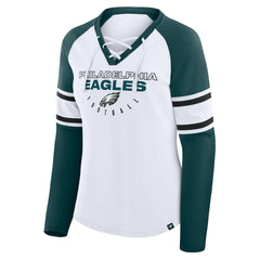 Philadelphia Eagles Women's Redzone Blitz Package Raglan Lace-Up V-Neck Long Sleeve T-Shirt - White/Green for sale