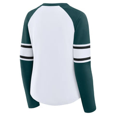 Philadelphia Eagles Women's Redzone Blitz Package Raglan Lace-Up V-Neck Long Sleeve T-Shirt - White/Green for sale