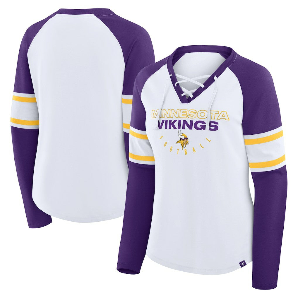 Minnesota Vikings Women's Redzone Blitz Package Raglan Lace-Up V-Neck Long Sleeve T-Shirt - White/Purple cheap