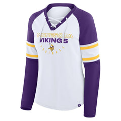 Minnesota Vikings Women's Redzone Blitz Package Raglan Lace-Up V-Neck Long Sleeve T-Shirt - White/Purple cheap