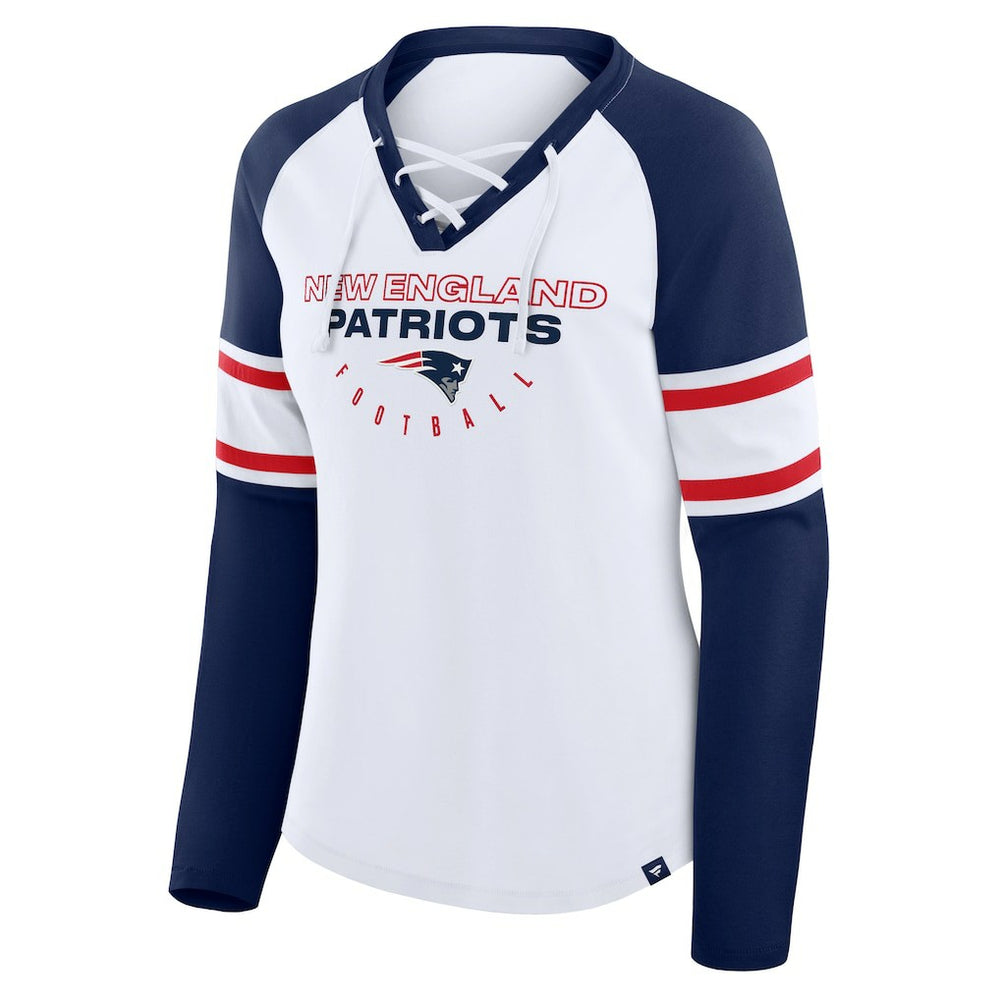 New England Patriots Women's Redzone Blitz Package Raglan Lace-Up V-Neck Long Sleeve T-Shirt - White/Navy cheap