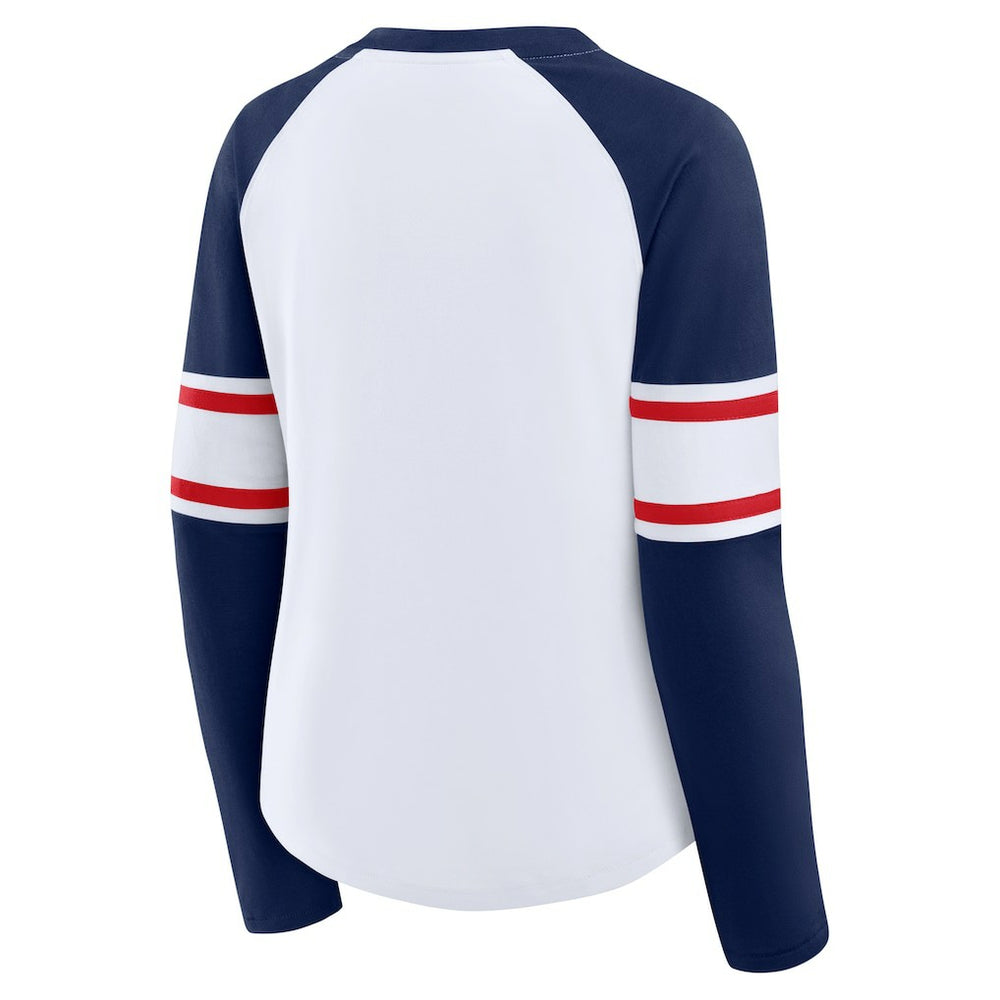 New England Patriots Women's Redzone Blitz Package Raglan Lace-Up V-Neck Long Sleeve T-Shirt - White/Navy cheap