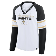 New Orleans Saints Women's Redzone Blitz Package Raglan Lace-Up V-Neck Long Sleeve T-Shirt - White/Black outlet