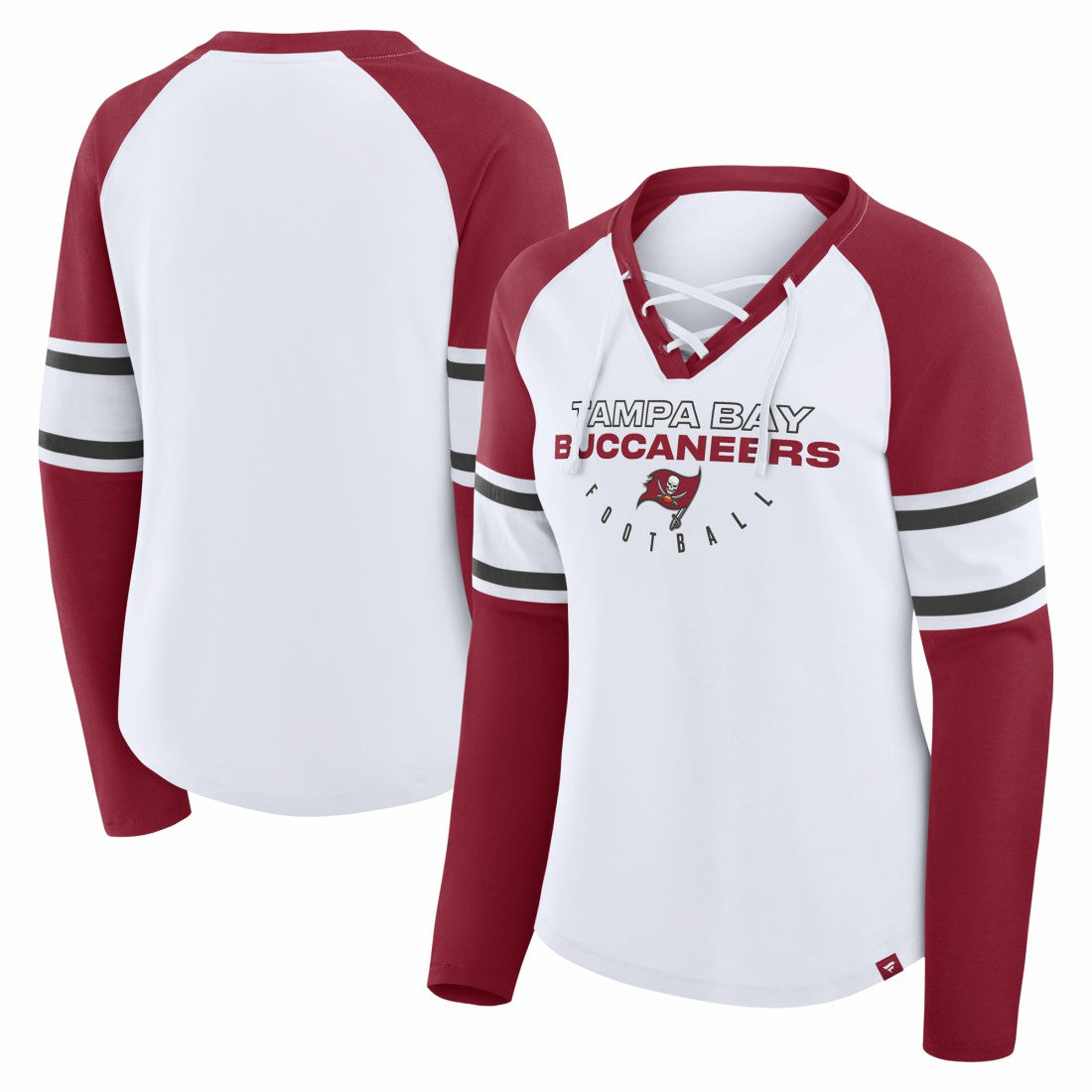 Tampa Bay Buccaneers Women's Redzone Blitz Package Raglan Lace-Up V-Neck Long Sleeve T-Shirt - White/Red sale