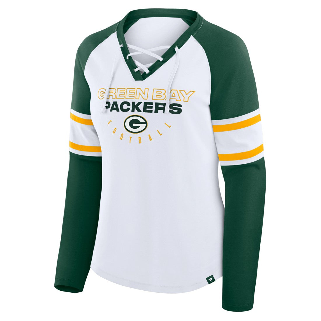Green Bay Packers Women's Redzone Blitz Package Raglan Lace-Up V-Neck Long Sleeve T-Shirt - White/Green sale