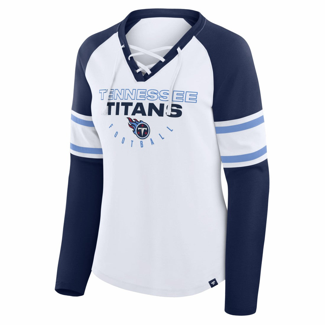 Tennessee Titans Women's Redzone Blitz Package Raglan Lace-Up V-Neck Long Sleeve T-Shirt - White/Navy discount