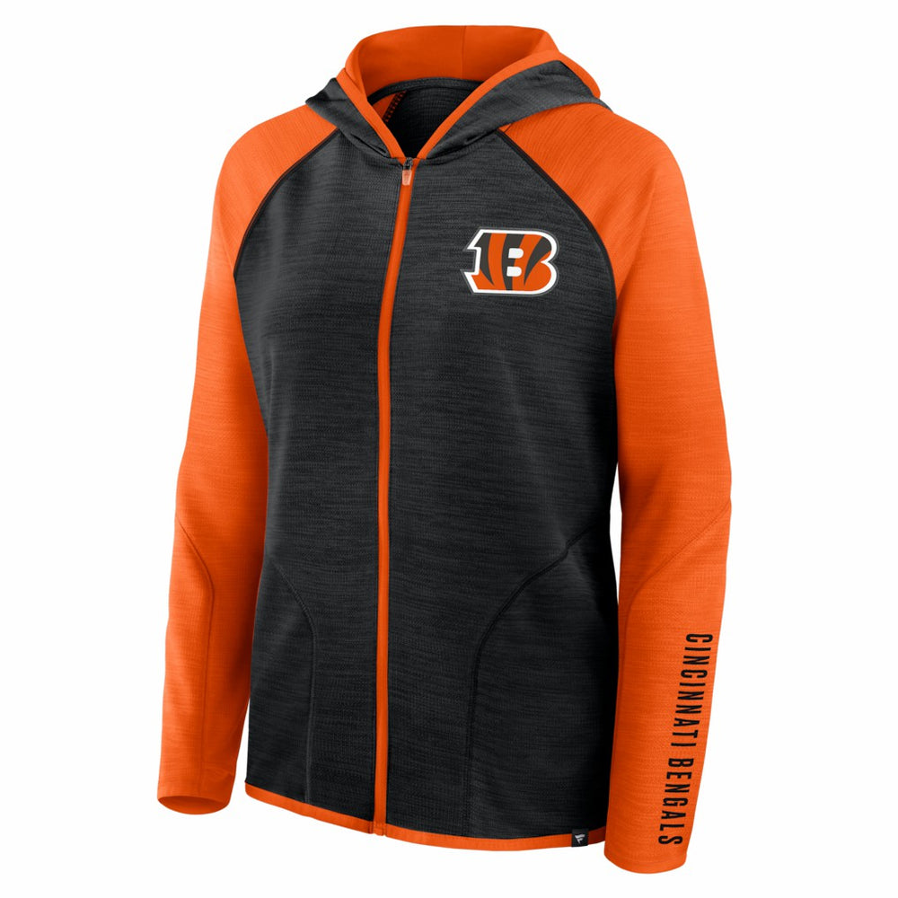 Cincinnati Bengals Women's Redzone End Around Pass Raglan Full-Zip Hoodie - Black/Orange for sale