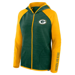 Green Bay Packers Women's Redzone End Around Pass Raglan Full-Zip Hoodie - Green/Gold on sale